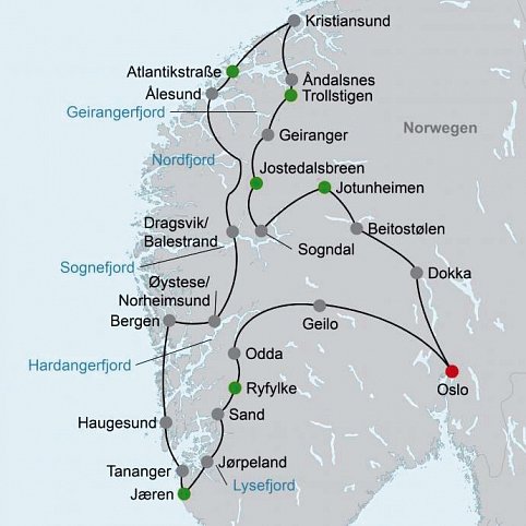 Panoramastraßen Fjordnorwegens ab/bis Oslo