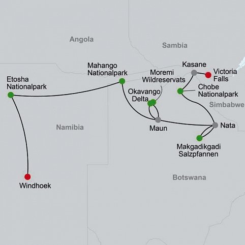 Wasser, Wüste, wilde Tiere - unterwegs von Victoria Falls nach Windhoek