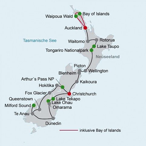Große Neuseeland Rundreise (17 Tage/16 Nächte)