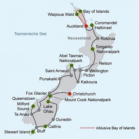 Naturwunder Neuseelands (Christchurch-Auckland, 21 Nächte)
