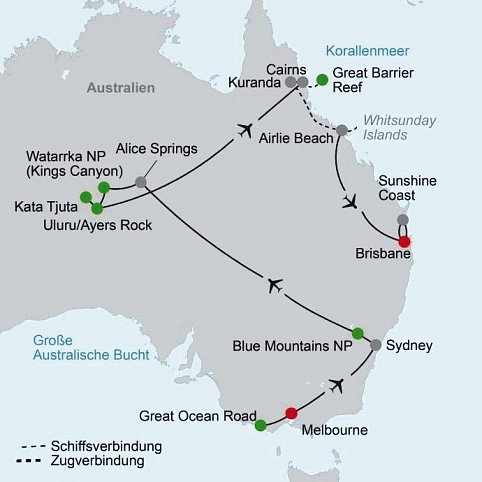 Vielfalt Australien & Ostküste (18 Tage, Melbourne-Brisbane)
