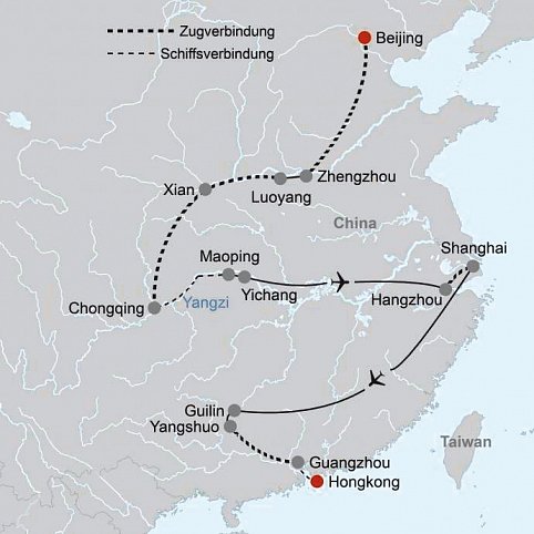 Die Zentren Chinas mit Yangzi