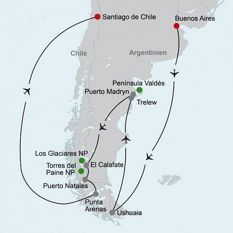Gletscher, Pampa & Metropolen