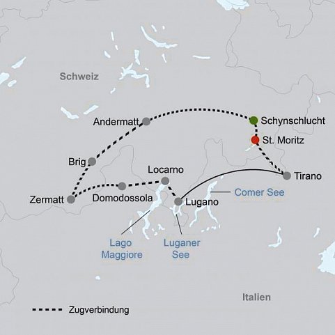 Bahnrundreise mit Glacier und Bernina Express