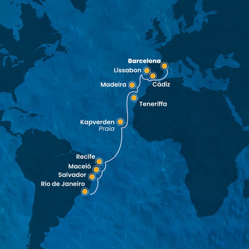 Transatlantik Barcelona – Rio de Janeiro mit Costa Favolosa