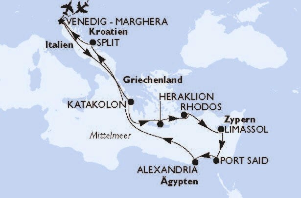 Italien, Griechenland, Zypern, Ägypten & Kroatien mit MSC Lirica