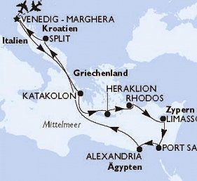 Italien, Griechenland, Zypern, Ägypten & Kroatien mit MSC Lirica
