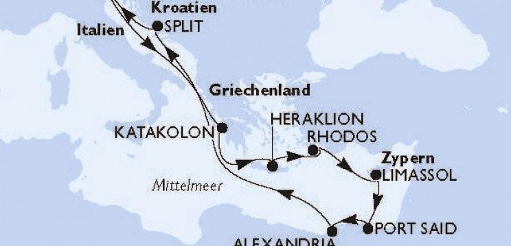 Italien, Griechenland, Zypern, Ägypten & Kroatien mit MSC Lirica