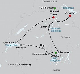 Große Bahnrundreise zwischen Alpen und Dolce Vita