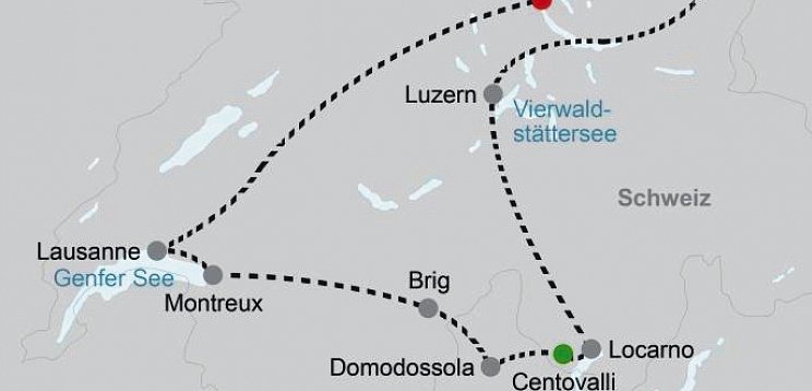 Große Bahnrundreise zwischen Alpen und Dolce Vita